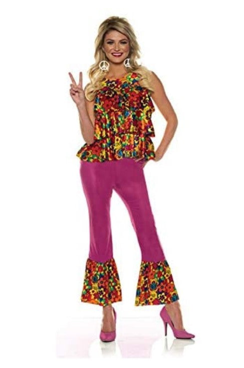 RG Costumes Women's 70's Sweet Heart Halloween Costume - Bell Sleeve Top & Bell Bottom Pants Set, Includes Headband