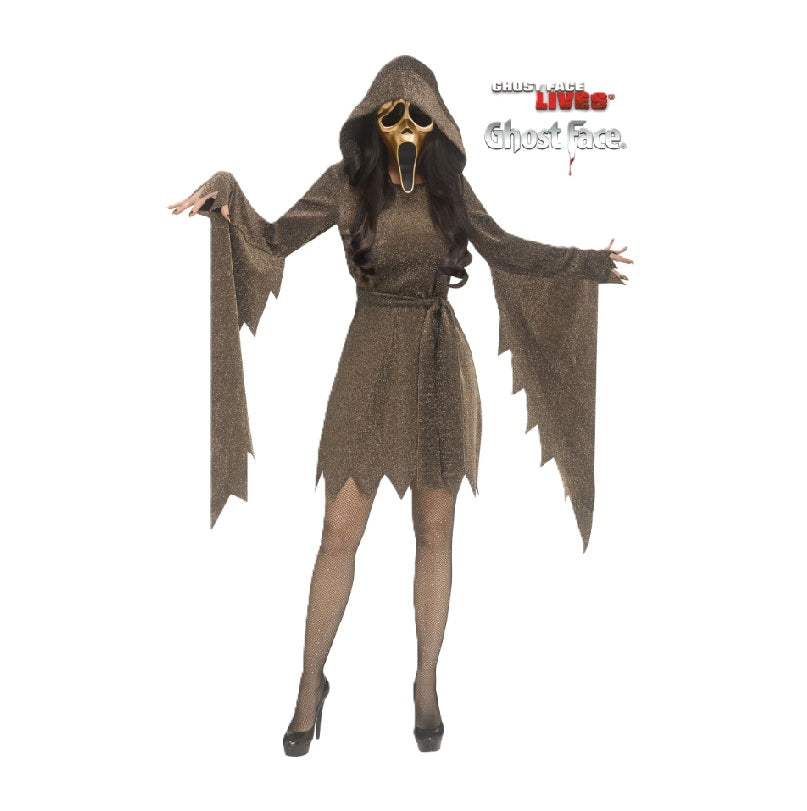 glitter ghostface dress Adults Ghost Face Shimmer Gold Hooded Costume Bust