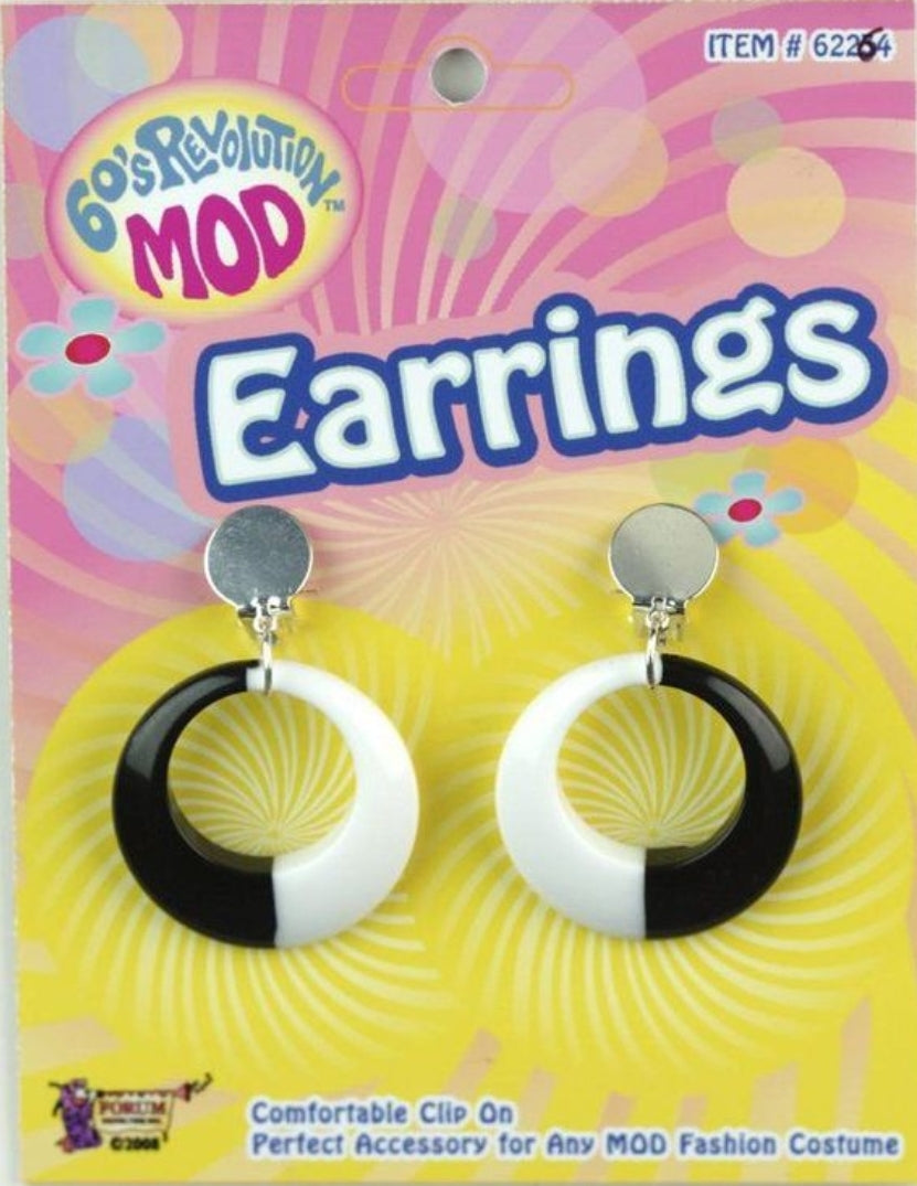 Mod Earrings - 60's - 70's - 80's - Costume Accessories - One Size - Clip On