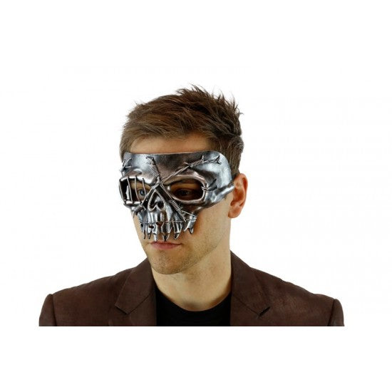 Skull Half Mask - Silver or Black - Barbed Wire - Costume Accessory - One Size