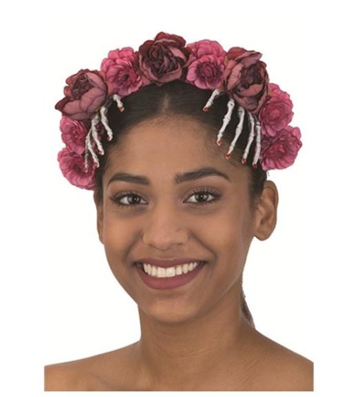 Skeleton Hands Headband - Pink Roses - Costume Accessory - Adult Teen