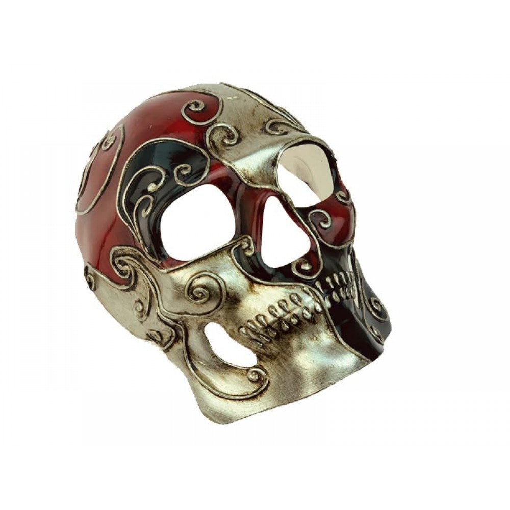 Venetian Skull Half Mask - Red/Black - Steampunk - Costume Accessory - One Size