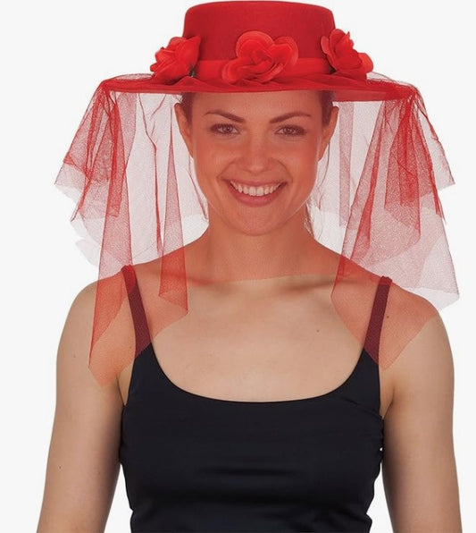 Spanish Hat - Red - Veil - Roses - Felt - Deluxe Costume Accessory - Adult