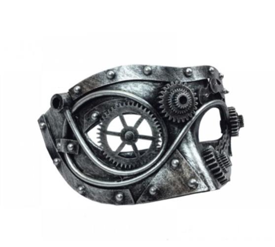 Steampunk Half Mask - Silver - Gears Chains - Costume Accessory - One Size