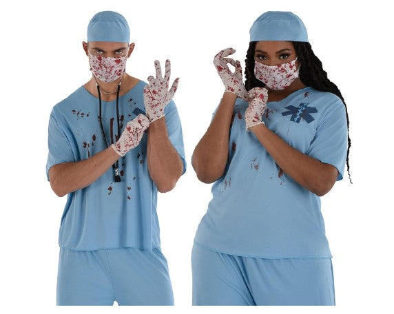 Unisex Bloody Surgeon Apron – Horror Fancy Dress Costume – White Flannel With Blood Splatter