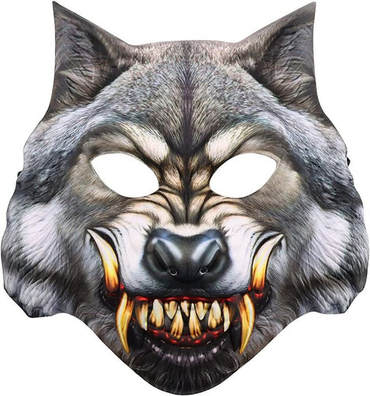 Wolf Half Mask - Sublimated 3-D - Scary Teeth - Costume Accessory - Teen Adult