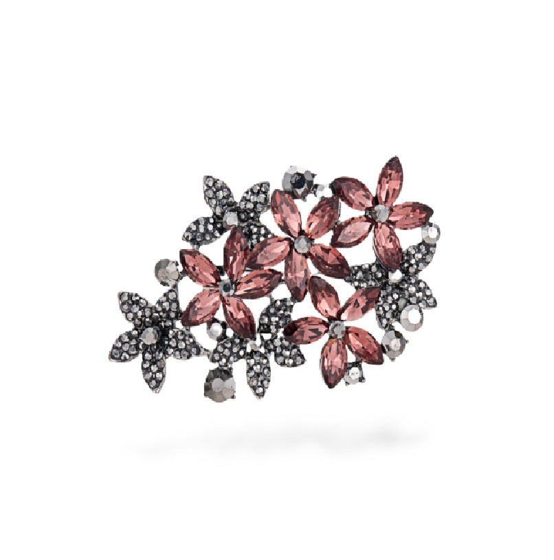 Pink/Silver Flower Brooch Pin - Rhinestone - Victorian - Costume Accessory