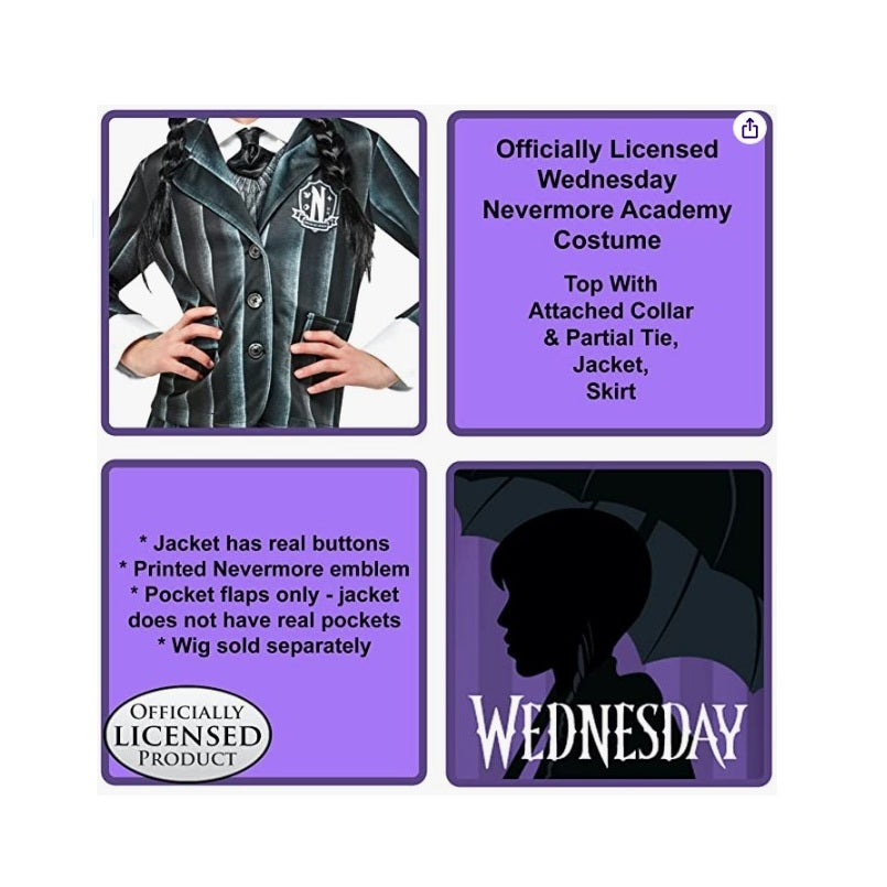 Black/Gray Wednesday - Nevermore Academy - Licensed Costume - Girls - 2 Sizes
