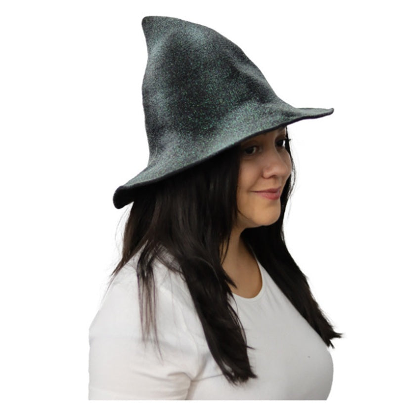 Black Pixie Glitter Salem Witch Hat - Modern Look - Costume Accessory - One Size