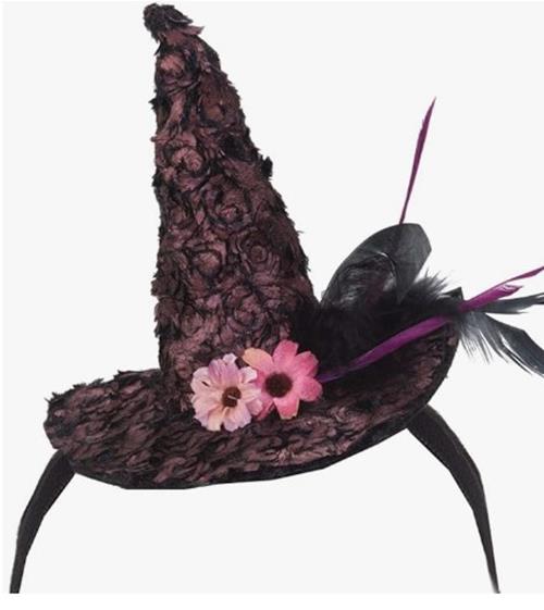Mini Sombrero de Bruja - Encaje - Flores - Rosa/Negro - Accesorio de Disfraz - Adulto Adolescente
