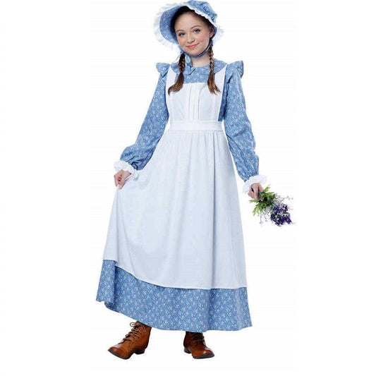 Pioneer Girl - Blue Calico - Attached Pinafore - Costume - Medium 8-10