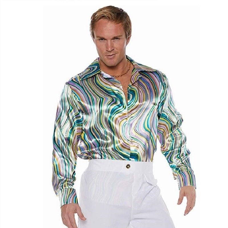 Pastel Disco Swirl Shirt - 1970's - Costume - Men - 2 Sizes