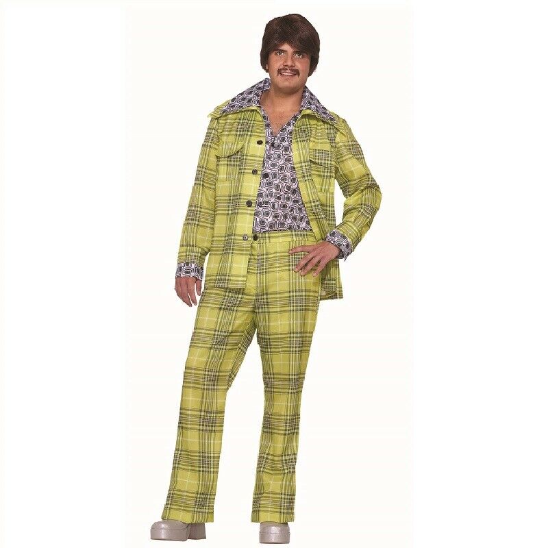 Plaid Leisure Suit - 1970's - Disco Lime Green - Costume - Men - One Size