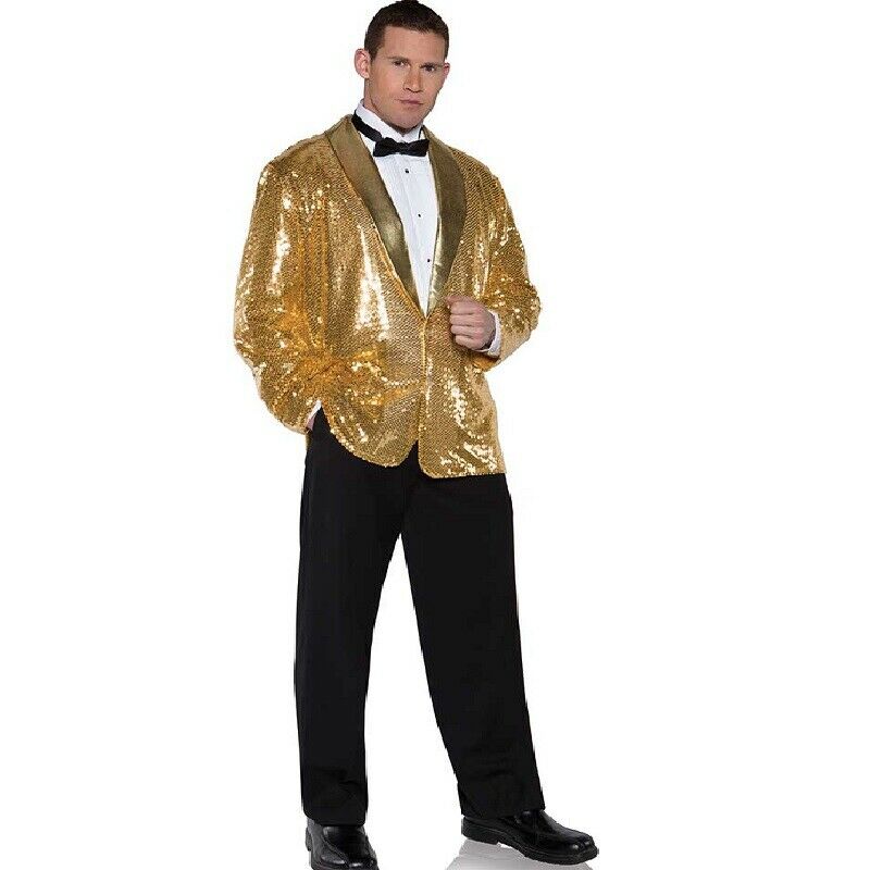 mens sequin jacket fancy dress Mens Sequins Longline Jacket Cabaret Carnival Fancy Dress Showman Costume Formal