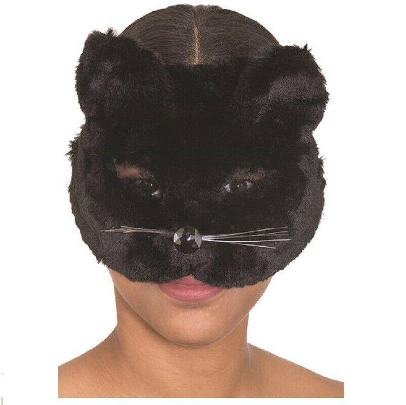 Black Plush Cat Mask - Deluxe Costume Accessory - One Size