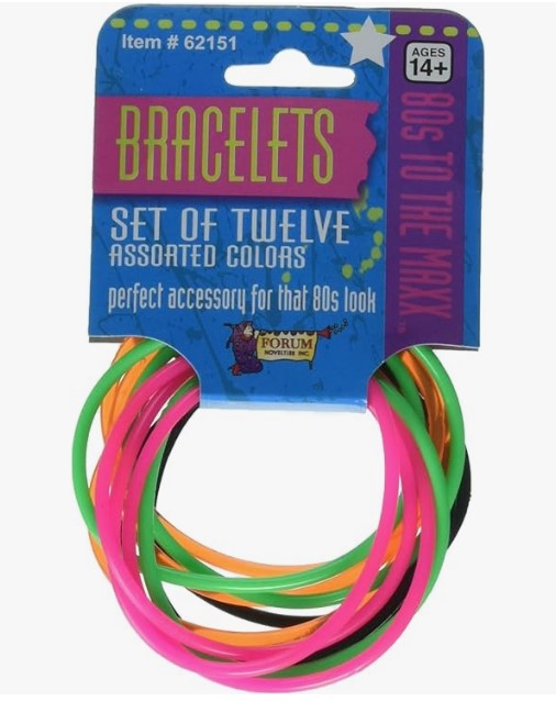 80's Bracelets - Black/Neon - Rubber - 12-Pack - Costume Accessory - Teen Adult