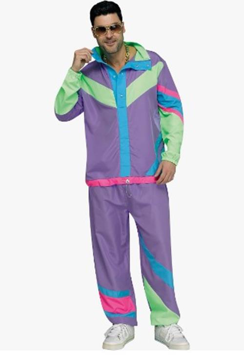 80's 90's Windbreaker Track Suit Purple/Neon Costume Men One