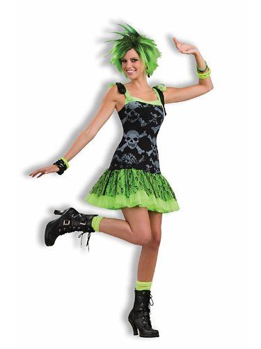 Funky Skull Dress - 1980's - Green/Black - Punk - Rock Star - Costume - Women