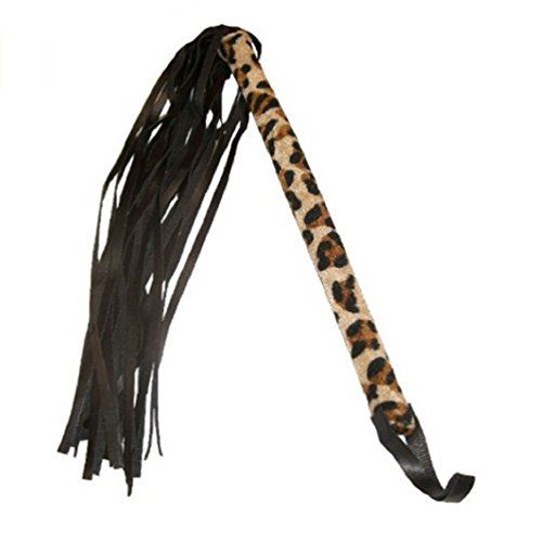 Látigo de Gato de Nueve Colas con Mango de Leopardo - 24" - Marrón/Negro - Accesorio de Disfraz