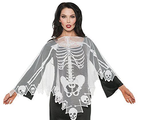 Skeleton Lace Poncho - White - Costume Accessory - Adult