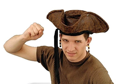 Pirate Tricorn Hat - Distressed - Brown Faux Leather - Adult Teen