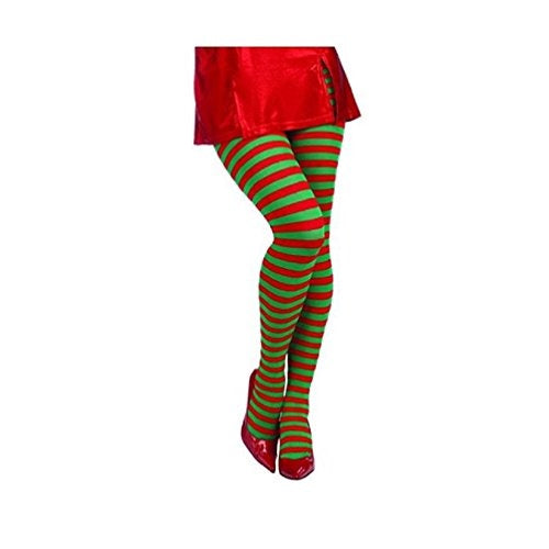 Strumpfhose mit Weihnachtsstreifen – Rot/Grün – Elfe – Kostümzubehör – Erwachsene, Teenager