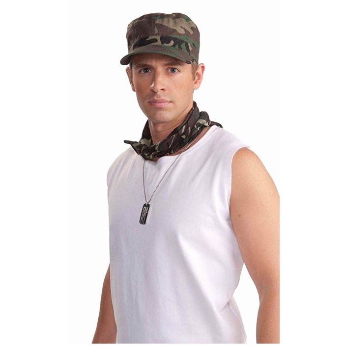Army Hat Cap - Green Camouflage - Costume Accessory - One Size