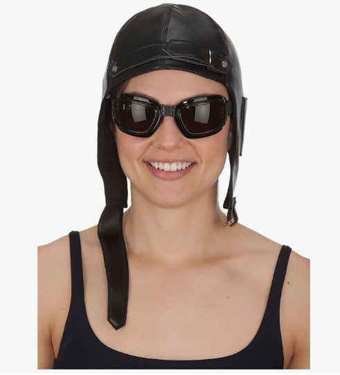 cap and goggles Jacobson Hat Company Men's Aviator Hat and Goggles, Black, Adult