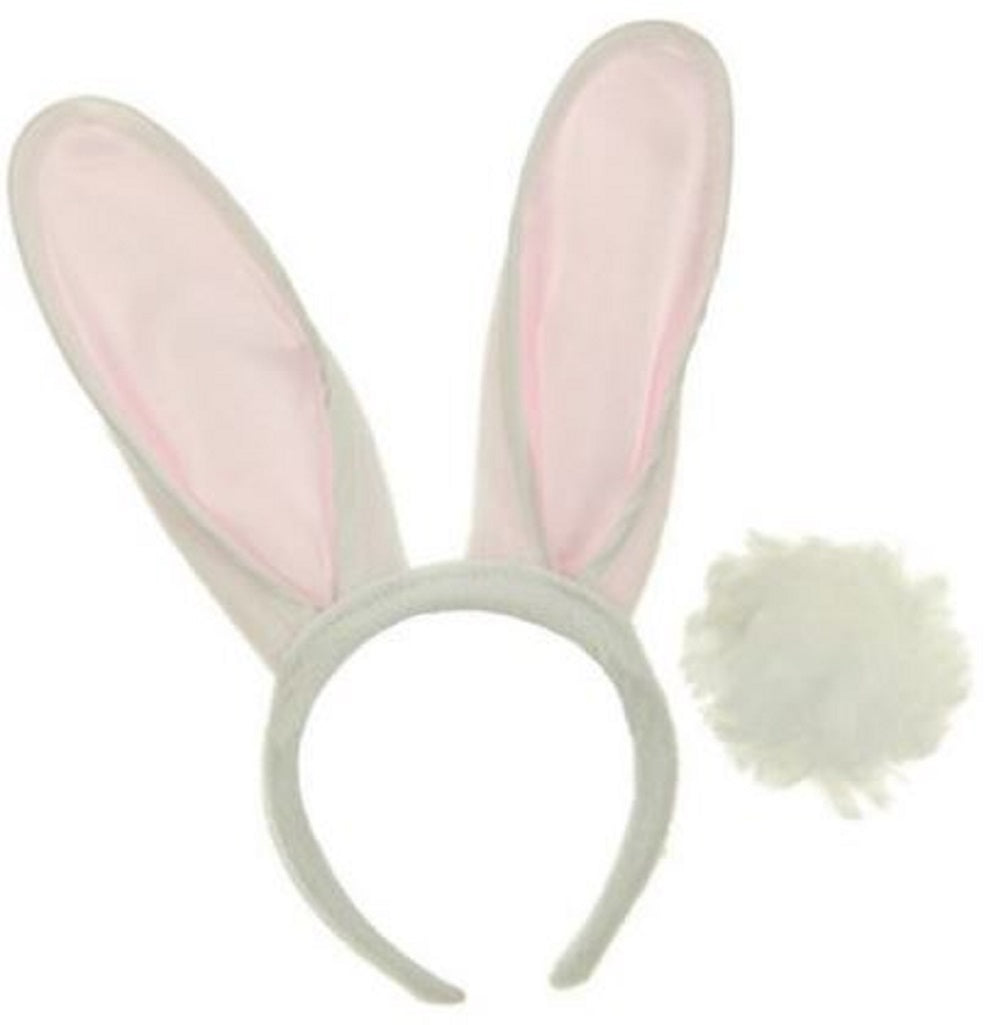 Bunny Rabbit Ears & Tail Set - White/Pink - Easter - Costume Accessories