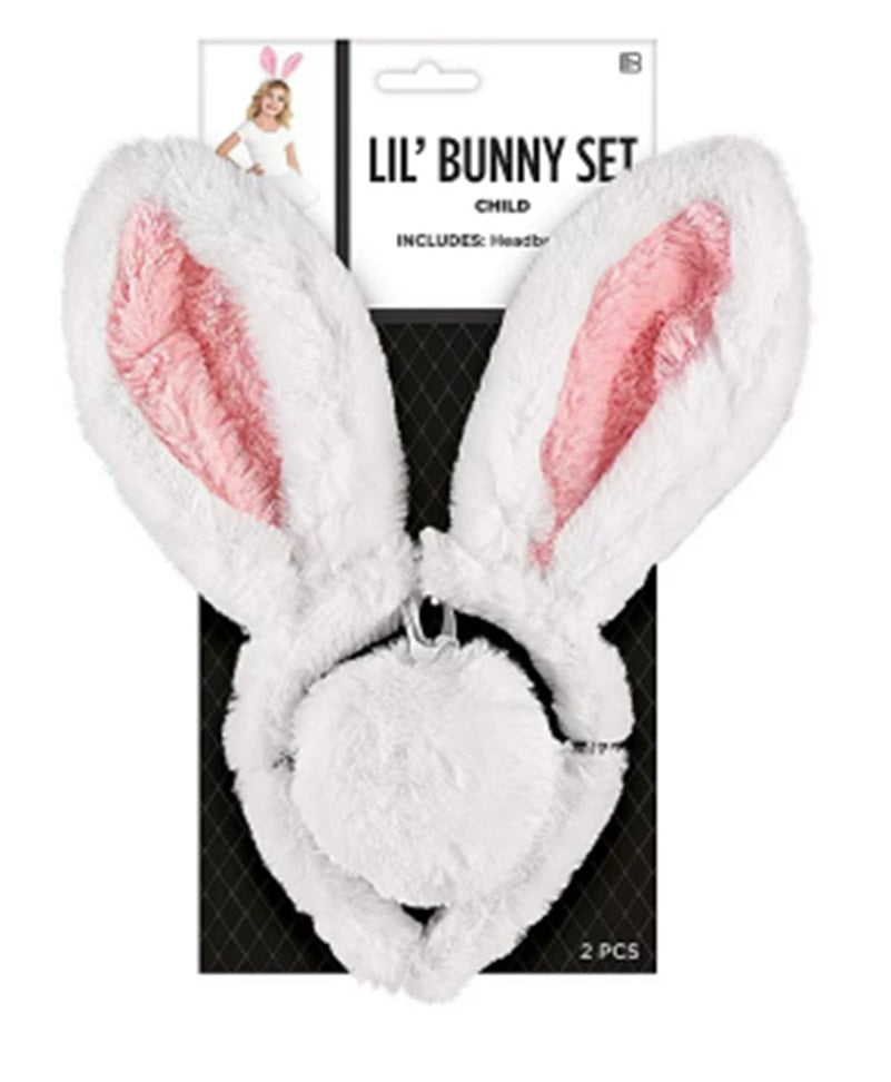Bunny Ears & Tail Set - White/Pink - Costume Accessories - Child Teen