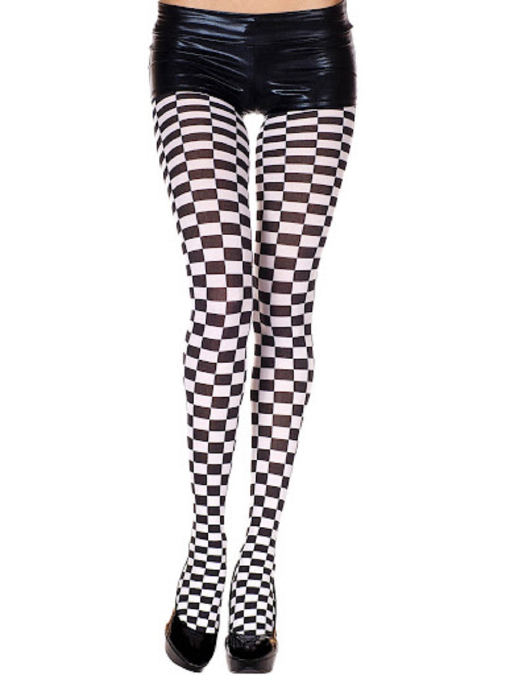 Blickdichte Strumpfhose mit Schachbrettmuster – Schwarz/Weiß – Kostümzubehör – Einheitsgröße für Erwachsene