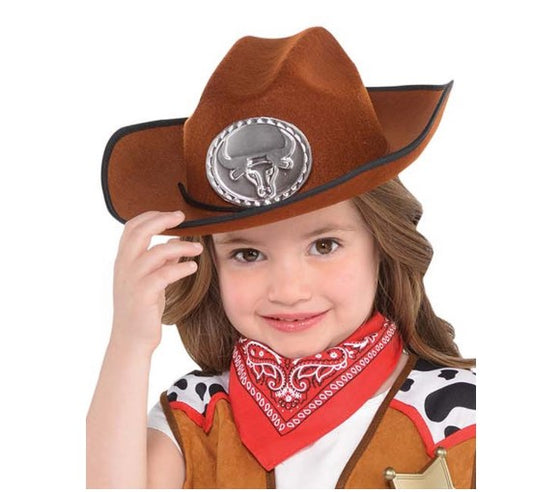Cowboy Cowgirl Hat - Brown/Black - Bull Emblem - Costume Accessory - Child Size