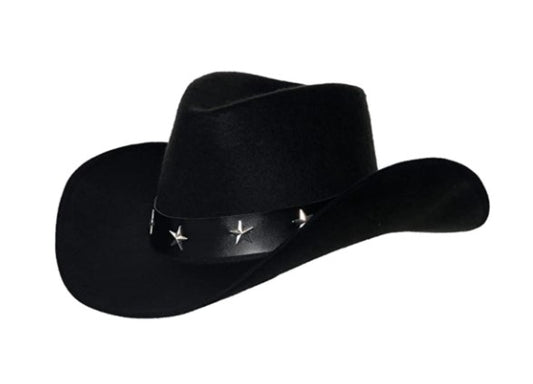 Cowboy Hat Western - Black Band - Star Studs - Costume Accessory - Adult Teen