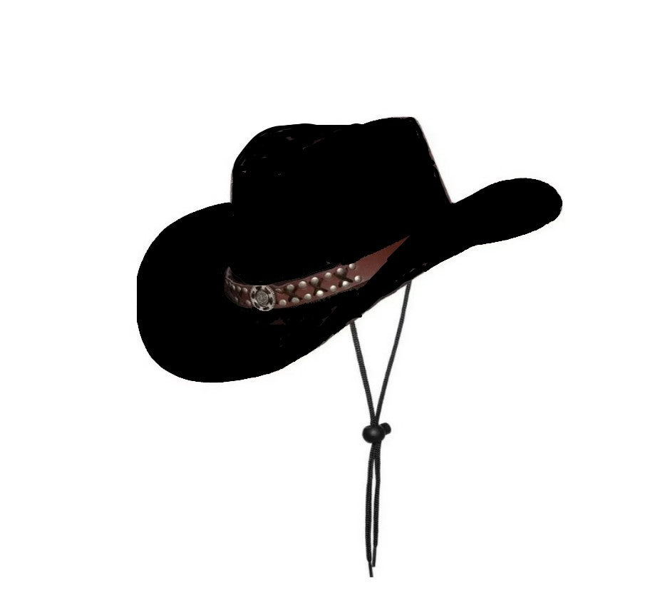 Cowboy Hat Western Deluxe - Black/Brown Studded Band - Costume Accessory - One S