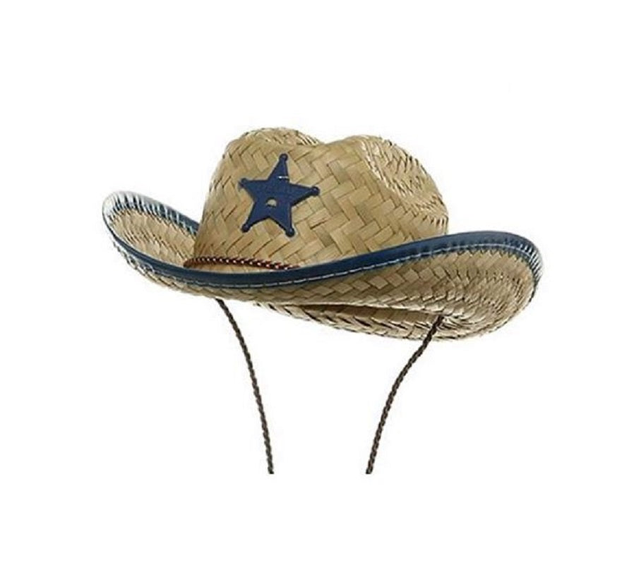 Straw Sheriff Cowboy Cowgirl Hat - Red/Blue - Costume Accessory - Smaller Size