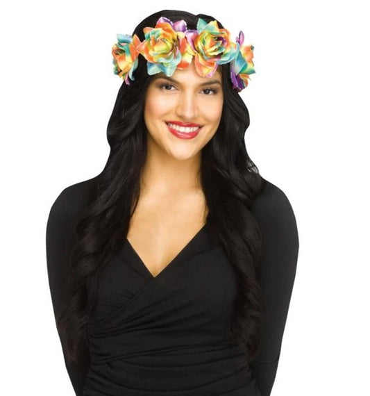 Floral Tiara Head Wreath - Rainbow - Luau - Pride - Costume Accessory - Adult