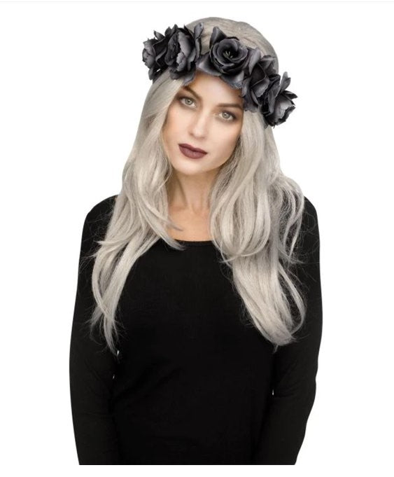 Corona de cabeza de tiara floral - Negro/Gris - Zombi - Accesorio de disfraz - Adulto
