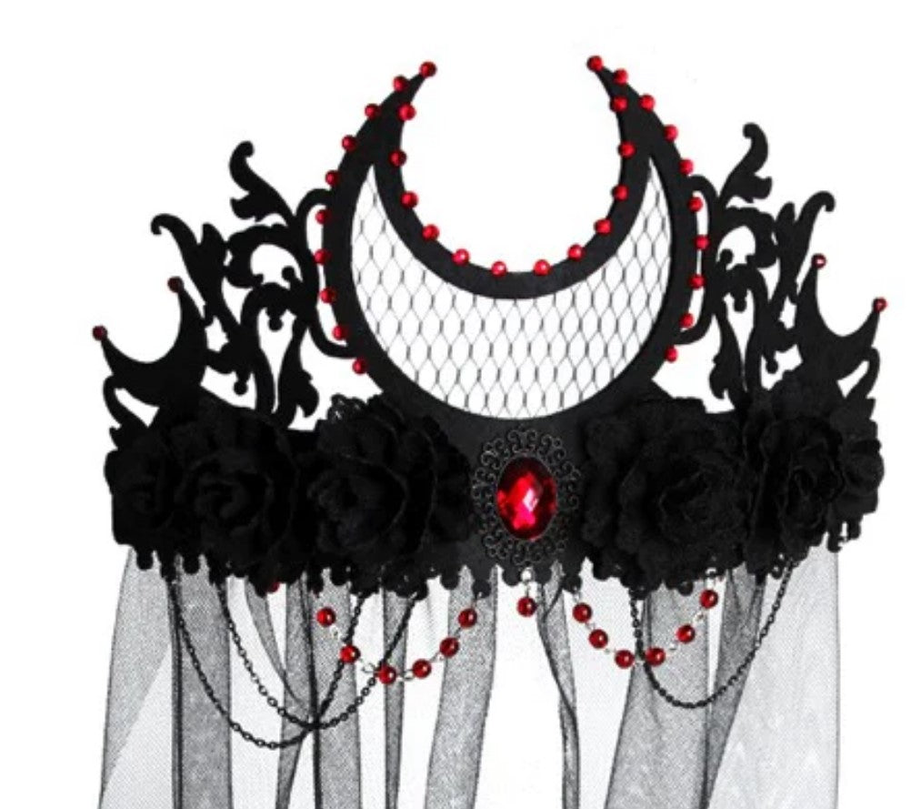 Corona - Reina - Negro/Rojo - Rosas - Luna - Accesorios de disfraces - Adulto Adolescente