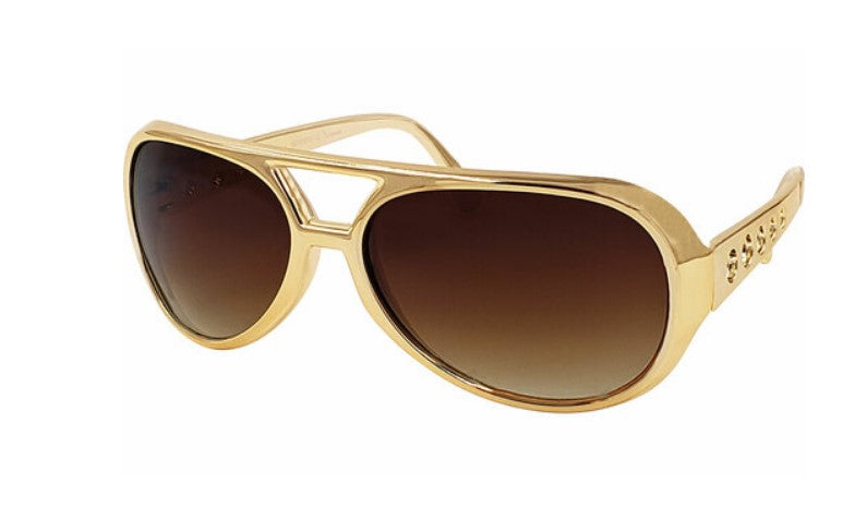 Elvis Aviator Sunglasses - Gold Plastic - Costume Accessory - One Size