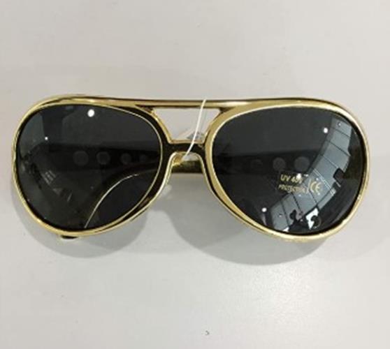 Gafas de sol de aviador de plástico - Elvis - Oro - Estrella de rock - Accesorio de disfraz