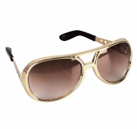 Plastic Aviator Sunglasses - Elvis - Gold - Costume Accessory - Adult Teen