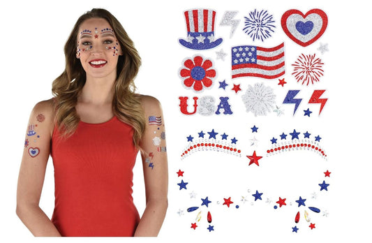 Face & Body Jewels - Red/White/Blue - Patriotic - Sports - Costume Accessory