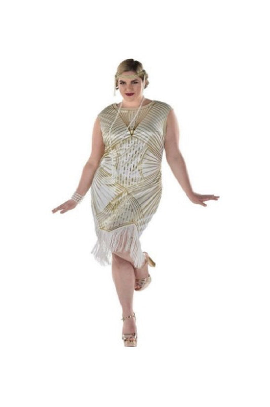 Flirty Flapper - 1920's - Cream/Gold - Costume - Plus XXL
