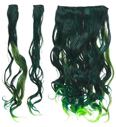 Hair Extension - Clip-In - Ombre Green/Teal - Curly - Costume Accessory - Adult