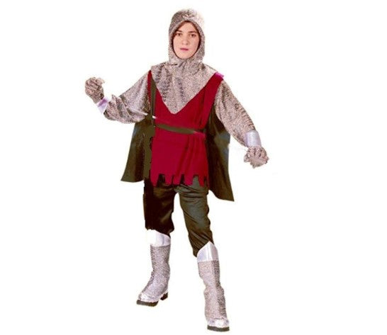 Mittelalterlicher Ritter - Burgunderrot/Silber - Kostüm - Kind Medium 8-10