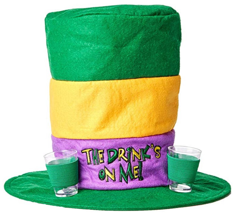 Mardi Gras Hat - The Drinks on Me - Shot Glasses - Costume Accessory - One Size