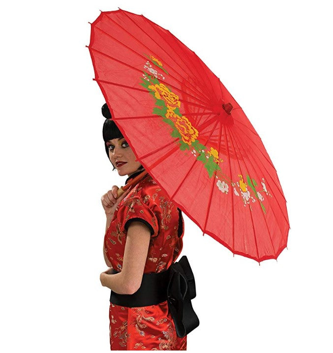Parasol - Oriental Style - Red Floral - Costume Accessory - One Size