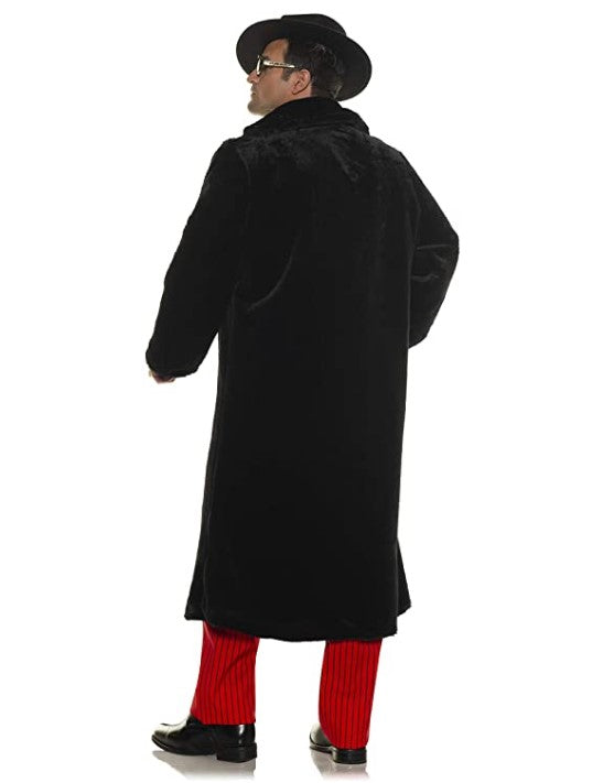 Black Disco Pimp Faux Fur Coat - 1970's - Costume - Men - 2 Sizes