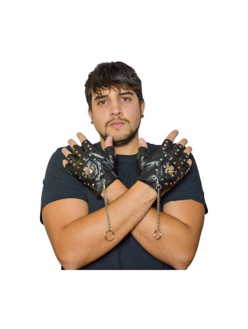 nieten handschuhe Fingerlose Handschuhe mit Nieten - 80er Jahre - Schwarzes Vinyl - Kostümzubehör