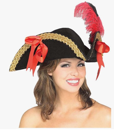 Pirate Tricorn Hat - Black - Red Bows - Costume Accessory - Adult Teen